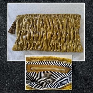 VINTAGE REIGN Mustard Gathered Leather Clutch Bag